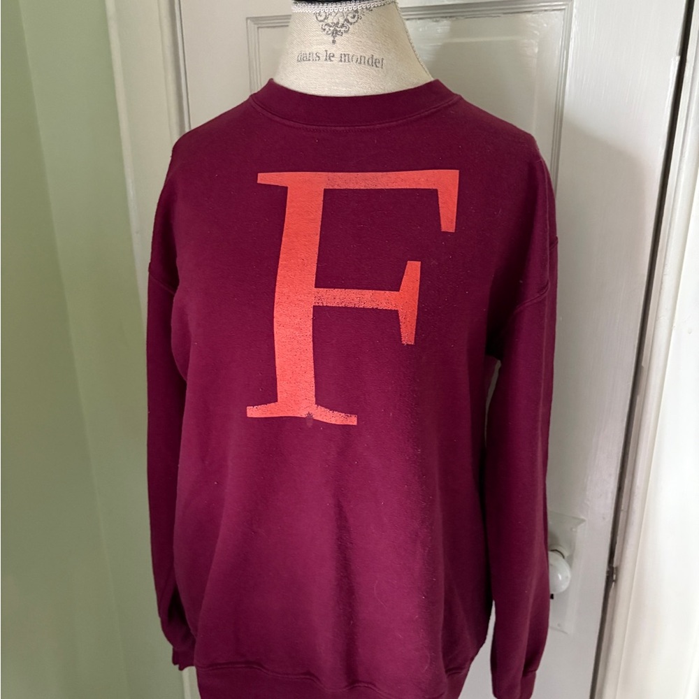 Gildan Maroon Sweatshirt with Orange Lettering